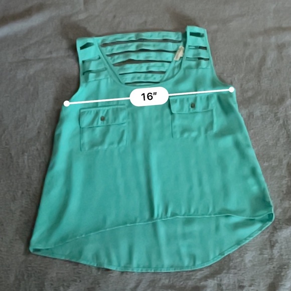Chocolate USA Tank Top Women Size small Sleeveless  turquoise front pockets - Picture 6 of 8